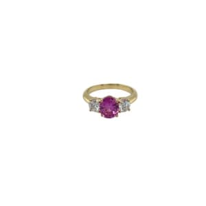 18K Yellow Gold Pink Sapphire and Diamond Ring