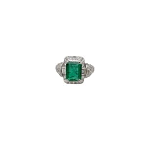 Art Deco Platinum Emerald and Diamond Ring