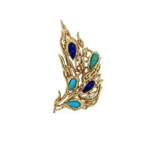 Tiffany & Co. 18K Yellow Gold Turquiose and Lapis Brooch
