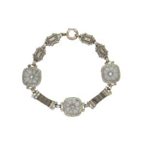 Art Deco 14K White Gold Crystal and Diamond Bracelet