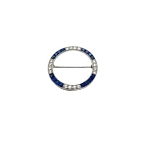 J E Caldwell Platinum Diamond and Sapphire Brooch