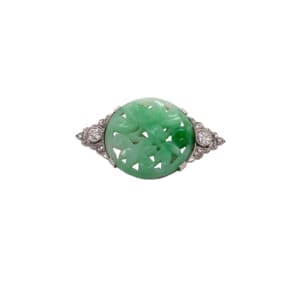 Edwardian Platinum Jade and Diamond Brooch