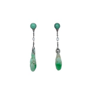 Art Deco Platinum Jade and Diamond Earrings