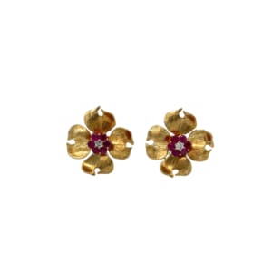 18K Yellow Gold Ruby and Diamond Earrings