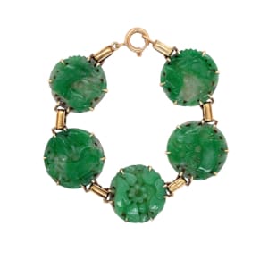 Art Deco 14K Yellow Gold Jade Bracelet