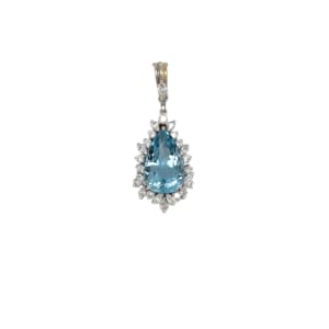 18K White Gold Aquamarine and Diamond Pendant