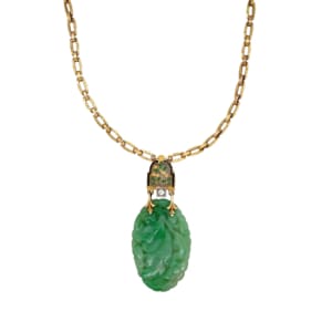 Art Deco 14K Yellow Gold Jade, Enamel and Diamond Necklace