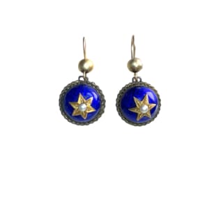 Victorian 14K Yellow Gold Enamel and Seed Pearl Earrings