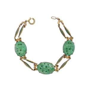 Art Deco 14K Yellow Gold Jade and Enamel Bracelet