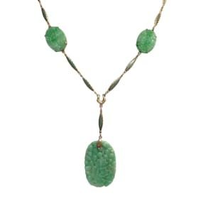 Art Deco 14K Yellow Gold Jade and Enamel Necklace