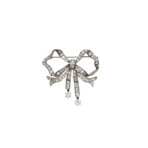 Edwardian Platinum and Gold Diamond Bow Brooch