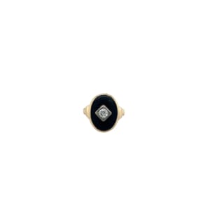 Vintage 14K Yellow Gold Onyx and Diamond Ring