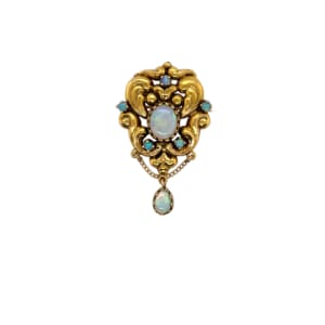 Vintage 14K Yellow Gold Opal Brooch-Pendant