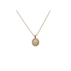14K Yellow Gold Opal and Diamond Pendant