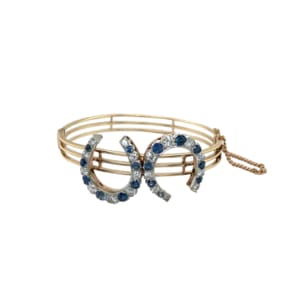 Antique 14K Yellow Gold Sapphire and Diamond Bangle Bracelet