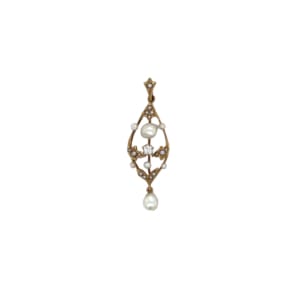 Antique 14K Yellow Gold Seed Pearl and Diamond Lavaliere