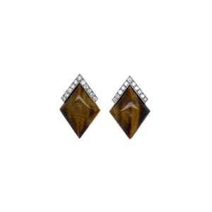 David Webb 18K Yellow Gold and Platinum Tiger-Eye and Diamond Earrings