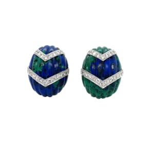 David Webb 18K Yellow Gold Azulmalachite and  Diamond Earrings