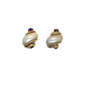 Seaman Schepps 14K Yellow Gold Shell, Lapis and Emerald Earrings