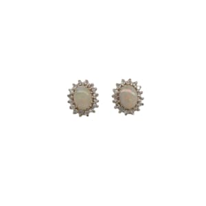 14K Yellow Gold Opal and Diamond Earrings