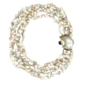 Seaman Schepps 14K Yellow Gold Turbo Shell, Sapphire, and Freshwater Pearl Necklace