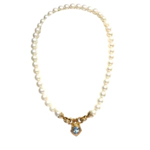 14K Yellow Gold Pearl and Topaz Necklace