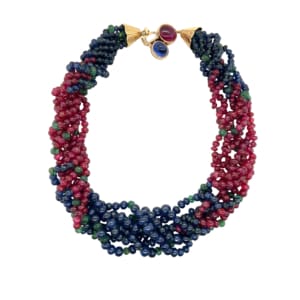 18K Yellow Gold Sapphire, Ruby, Emerald, and Diamond Necklace
