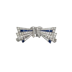 Art Deco Platinum Diamond and Sapphire Clips