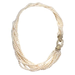 18K Yellow Gold Pearl and Diamond Necklace
