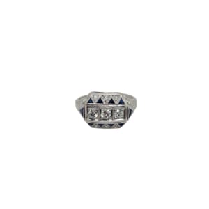 Art Deco Platinum Diamond and Sapphire Ring