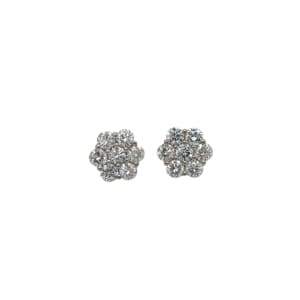 14K White Gold Diamond Cluster Earrings