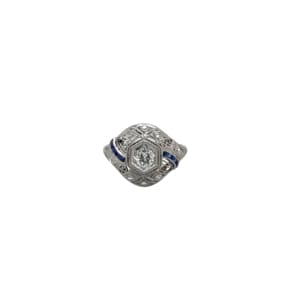 Art Deco Platinum Diamond and Sapphire Ring