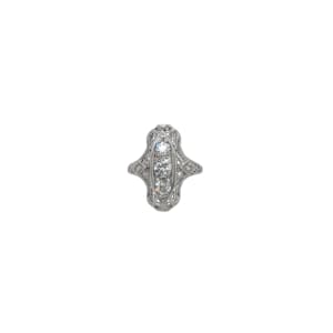 Art Deco 18K White Gold Diamond Shield Ring