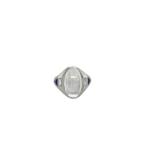Art Deco Platinum Moonstone, Diamond and Sapphire Ring