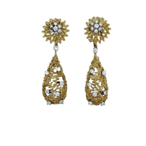 18K Yellow Gold Diamond Floral Drop Earrings