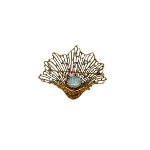 18K Yellow Gold Opal and Diamond Shell Brooch