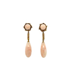 Vintage 14K Yellow Gold Angel Skin Coral Drop Earrings