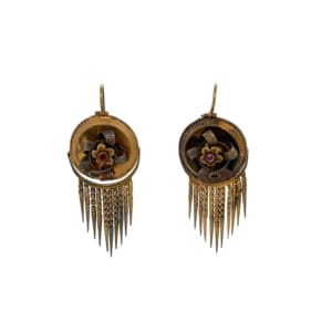 Victorian 14K Yellow Gold Ruby Tassel Earrings