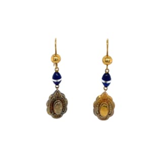 Victorian 14K Yellow Gold Lapis and Crystal Drop Earrings