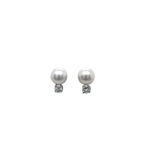 14K White Gold Pearl and Diamond Earrings