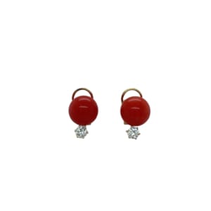 18K Yellow Gold Coral and Diamond Earrings
