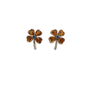 Retro 14K Yellow Gold Citrine and Sapphire Earrings