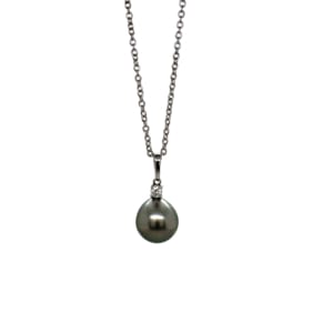 Mikimoto 18K White Gold Black Pearl and Diamond Pendant