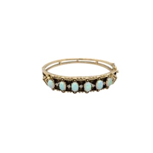 14K Yellow Gold Opal and Diamond Bangle Bracelet