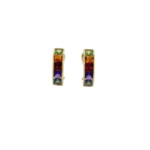 18K Yellow Gold Multi-Color Stone Earrings