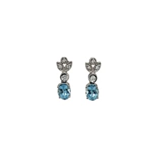 14K White Gold Aquamarine and Diamond Earrings