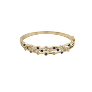 14K Yellow Gold Sapphire and Diamond Bangle
