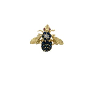 18K Yellow Gold Sapphire and Diamond Bee Brooch