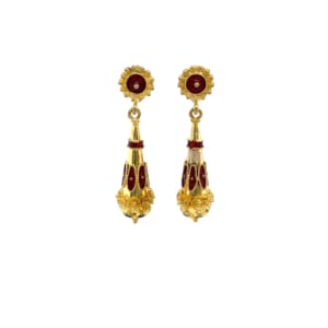 18K Yellow Gold Enamel Drop Earrings