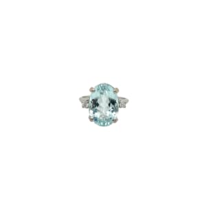 14K White Gold Aquamarine and Diamond Ring
